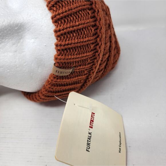 Furtalk Slouchy Knit  Rust Brown Beanie Hat Fleece Lined Ski Skull One Size New - Picture 2 of 8
